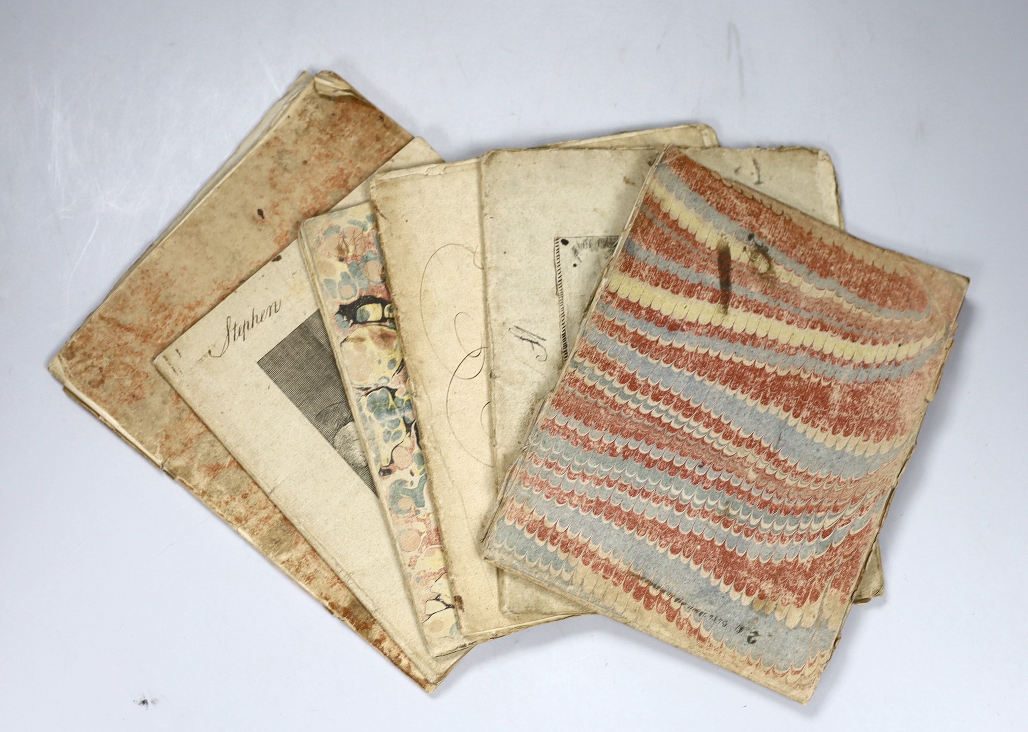 Six George III hand-written school exercise books